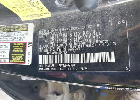 2013 Toyota Venza Le z USA, uszkodzony, nr VIN 4T3BA3BB0DU047004